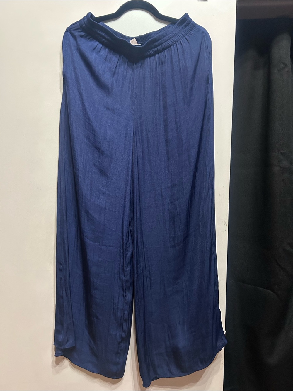 Philosophy Wide Leg Satin Pants in Navy Blue